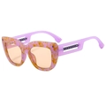 Occhiali da sole chic cat eye con montatura tartarugata viola e stanghette a catena - Montatura Viola Lenti Champagne
