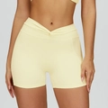 Hellgelbe Yoga-Shorts mit hohem V-Bund und weichem, elastischem Funktionsmaterial - XL / Cremegelb