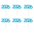 Lot de 6 pics à gâteau 2026 en paillettes bleues pour décoration du Nouvel An - Style 1 : 2026 / Lot de 6 / Bleu