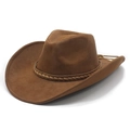 Classico cappello da cowboy western marrone in finta pelle con fascia intrecciata - M(56-58cm) / Cachi