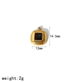 Macro detail of 14.5x12mm gold square pendant with central black gemstone inlay - Square Black Zircon (TP003-BK)