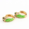 Gold-plated snake earrings with green enamel scales and cubic zirconia accents - Fruit Green