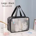 Large black waterproof PVC cosmetic bag with cute cartoon rabbit print, 30x11x20.5cm - Large / Black