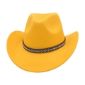 Detail view of yellow wool cowboy hat with sparkling rhinestone band on white background - One Size / Yellow (Rhinestone)