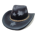 Detail of black felt fedora featuring grey star patterns and golden metal chain band - M (56-58cm) / Black