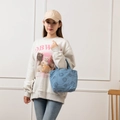 Sac à main en velours côtelé bleu avec motifs smiley pour femmes et usage quotidien - Nouveau sac à main en velours côtelé bleu avec smiley