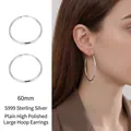 Minimalistische S999 Sterling Silber Creolen mit 60mm Durchmesser und poliertem Finish - 50mm Silber