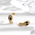 Snake-shaped gold-tone stud earrings with clear crystals and black gemstone eyes - Long Snake Earrings