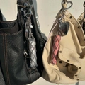 Detail of silver and pink mesh lipstick holder charms with heart and star hooks on bags - Premium Stainless Steel Mesh Star Style