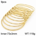 Set of 9 stackable 18k gold-plated 73mm stainless steel bangles for women - Gold 9-Piece Set (KB183008-LO)