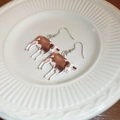 Square brown cow print resin drop earrings with silver pins for a retro fashion look - Coffee Cow Pattern