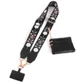 Ethnic style black floral wide strap with adjustable gold buckle and mini pouch - Black Embroidered Floral