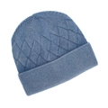 Detailed cable knit pattern on a thick blue core-spun yarn winter beanie hat - Aqua