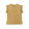 Women's mustard yellow faux fur knit vest top with fluffy texture and round neck - S / Ginger Yellow