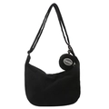 Black corduroy crescent crossbody bag with adjustable strap and small round coin purse - Black