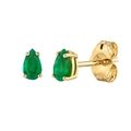 Elegant 18K gold plated S925 silver pear-shaped emerald stud earrings with 3-prong setting - Green