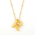 Polished golden puffy 3D letter R bubble pendant necklace with elegant beaded chain - Gold - R