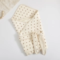 Beige newborn swaddle wrap with brown heart patterns made of soft 4-layer cotton gauze - 90*90cm / Brown Heart