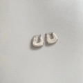 Minimalist silver U-shaped stainless steel earrings with a polished glossy finish - Silver Rectangular Style (PEK1830)