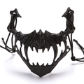 Black Japanese Hannya Oni half-face mask with fangs for Cosplay costume gear - Plastic / Nue Black