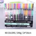 48 colors neon glitter gel pen set with 1.0mm tips in portable clear snap pouch - 48-Color Glitter Pens