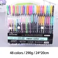 48 colors neon glitter gel pen set with 1.0mm tips in portable clear snap pouch - 48-Color Glitter Pens