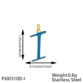 Detailed size specifications for blue enamel letter I pendant in gold plated stainless steel - Letter I-Blue