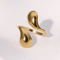 Anillo abierto de acero inoxidable chapado en oro con diseño moderno de doble gota - Dorado