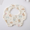 Petal-shaped 100% cotton baby bib with cartoon dog print and snap button closure - Gauze Flower Scarf - Cute Puppy