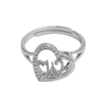 Silver hollow heart ring with letter W and crystal accent, adjustable open band style - Initial W (Silver Ring W) / Silver