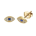 Elegant gold S925 sterling silver evil eye stud earrings with blue and white crystals - Gold Evil Eye Style (APE28-G)