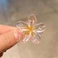 Pinza para el pelo con forma de flor plumeria en degradado rosa y amarillo con purpurina - Rosa Transparente con Brillantina