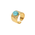 18k vergoldeter Edelstahlring mit Türkisstein und Sonnenstrahlmuster für Damen - Französischer Vintage-Türkis-Stil (JDR201935)