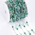 Green and aurora crystal bead chain with silver metal link for jewelry making on spool - 1 Meter/Pack / Silver Chain-Green Bead