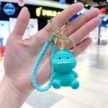 Cute teal resin dinosaur keychain with braided strap and gold metal ring for bags - Dinosaur (B222-1) / Resin / Teal