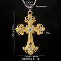 Hip hop gold cross necklace with clear crystals and durable stainless steel chain - Gold/White Zirconia