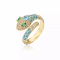 Goldener Schlangenring mit blauem Emaille-Schuppen und Zirkonia-Akzenten im Wickelstil - Blau