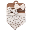 Three-piece baby floral cotton bib and headband set with soft crepe texture and vintage print - Creamy Floral