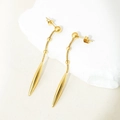 Elegant gold plated stainless steel drop earrings with long chain and sleek oval pendants - Spindle Shape-Gold