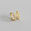 Minimalistische S925 Silber Gold Creolen mit zweireihiger Zirkonia-Mikropflasterung - 925er Silber / Gold