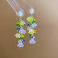Floral tassel drop earrings with colorful zircon flower beads and white pearls - Multi-color (3# Silver Earring Post)