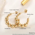 Polished C-shape stainless steel bead earrings with 3-layer golden plating gradient effect - Graduated Beaded C-shape