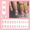 Unghie finte rosa glitterate con farfalle e cuori, french bianco, forma quadrata media - W536 Farfalla Rosa (Tipo di Colla)