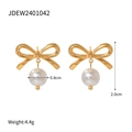 18K gold-plated stainless steel bow earrings with 8mm freshwater pearls for women - Bowknot Pearl Style (JDEW2401042)