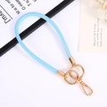 Light blue 6mm leather cord keychain with golden metal ring and lobster clasp accessory - Blue