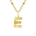 Gold plated 18k stainless steel letter E pendant necklace with beaded chain detail - Letter E / Gold