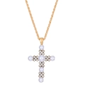 Goldene Kreuzkette mit weißen Perlen und glitzernden Kristallen auf weißem Hintergrund - Künstliche Perle Strass Kreuz (0835) / KC Gold (0835)