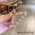Golden metal hair claw with white pearls and rhinestones, 6cm length variant - Semi-circle Pearl & Rhinestone