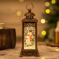 Bronze vintage Christmas lantern with snowman snow globe and glowing glitter effect - 2024 New Hollow Calling Snowman Lamp