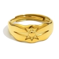 Minimalist 18K gold plated stainless steel open ring with starburst relief design - Polaris Adjustable Ring - Gold